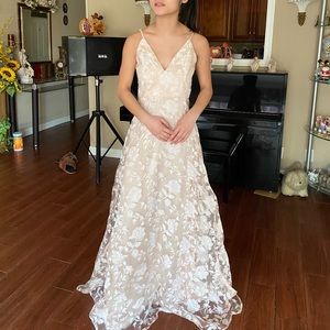 Blush dress with sheer rose detailing